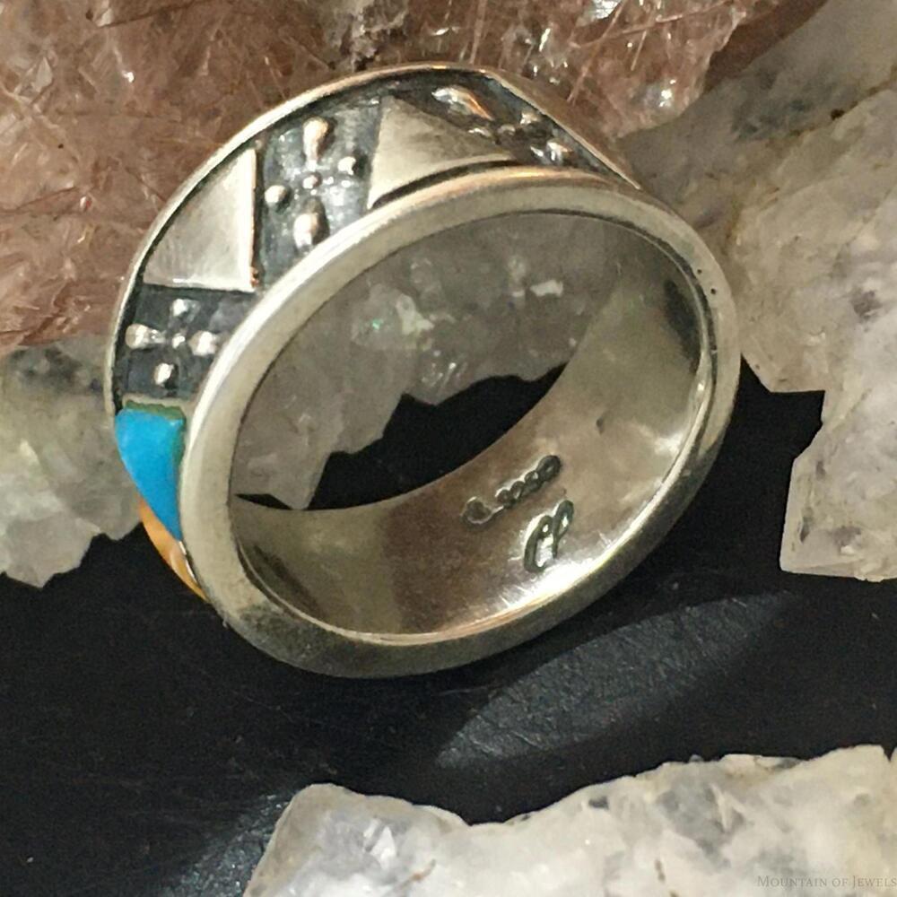 Carolyn Pollack Sterling Silver Turquoise & Spiny Oyster Band Ring For Women - Picture 7 of 10